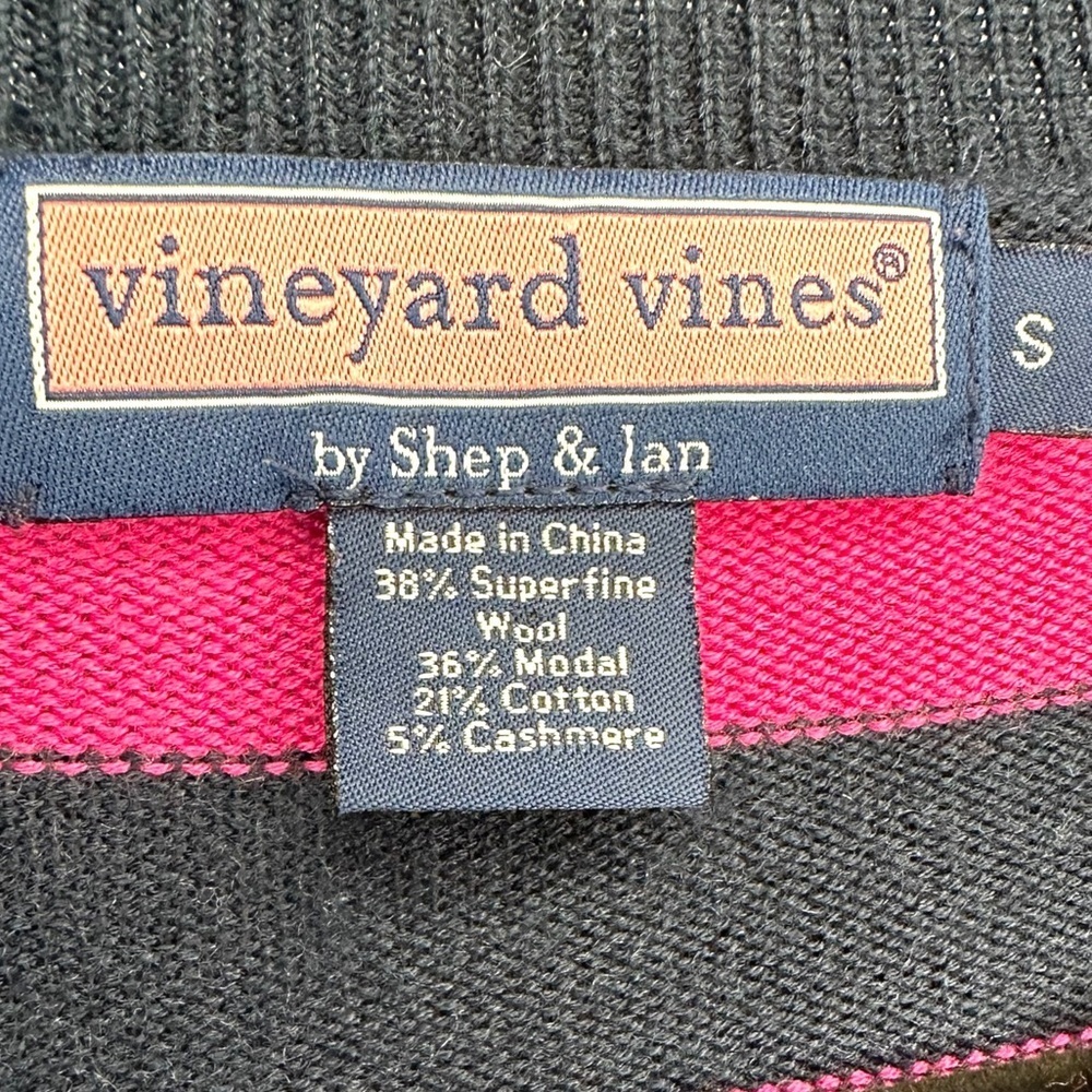 Vineyard Vines S Striped V-Neck Preppy CASHMERE Blend Pink Navy Henley Sweater - Picture 5 of 12
